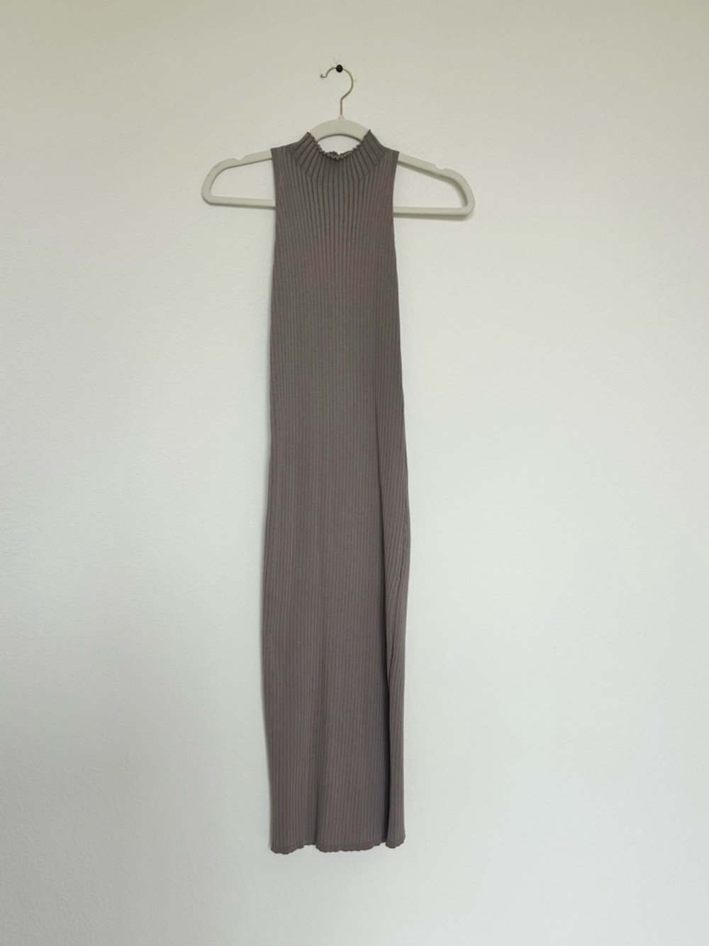 Petal & Pup Taupe Ribbed Knit Midi Sweater Dress
